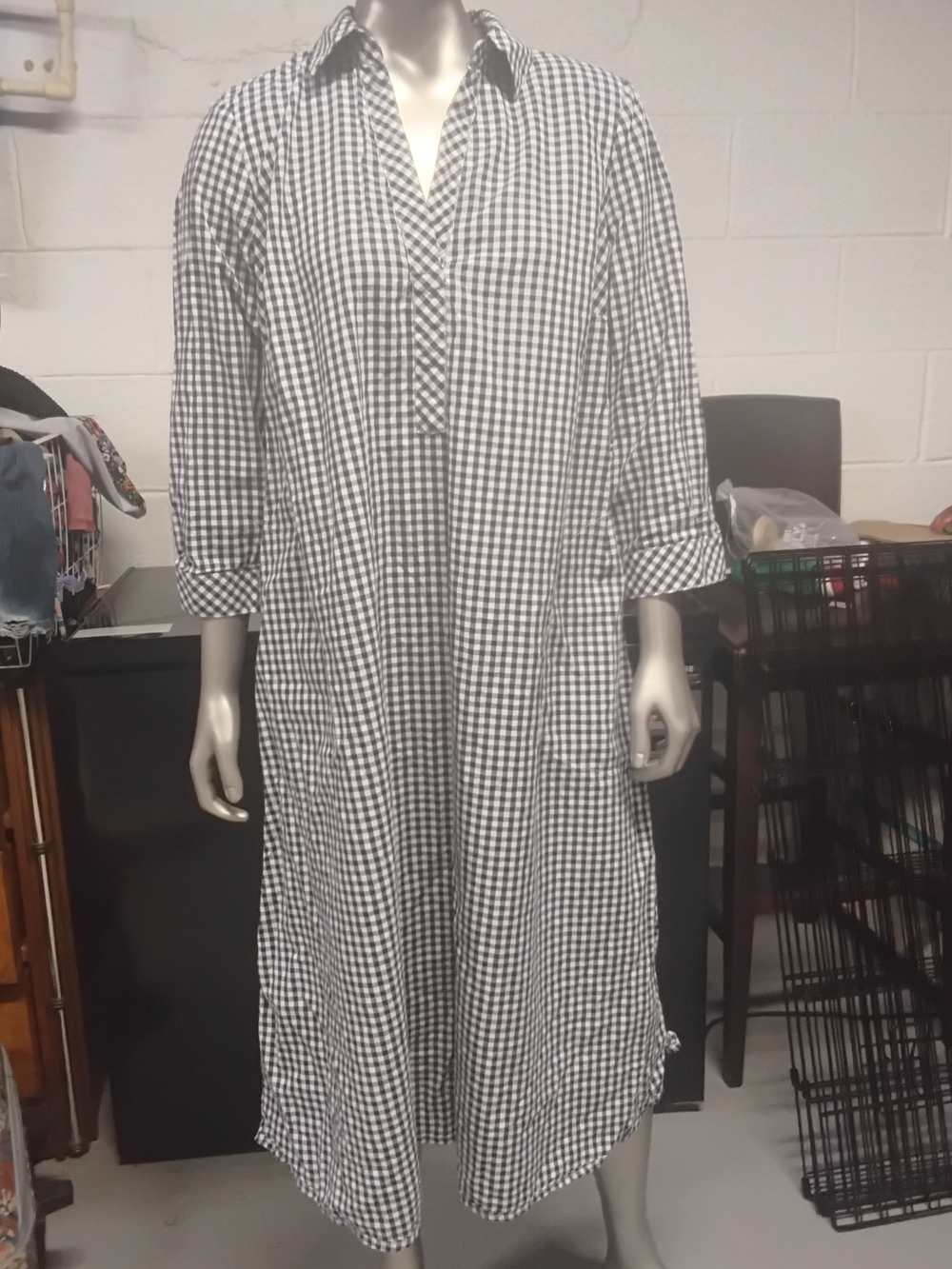 J.jill Gingham V-Neck Maxi Shirt Dress - Blue/White - Picture 7 of 7